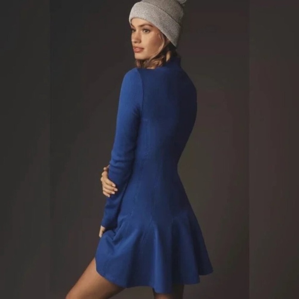 Anthropologie Daily Practice Long-Sleeve Mini Swing Dress, Blue, X Small